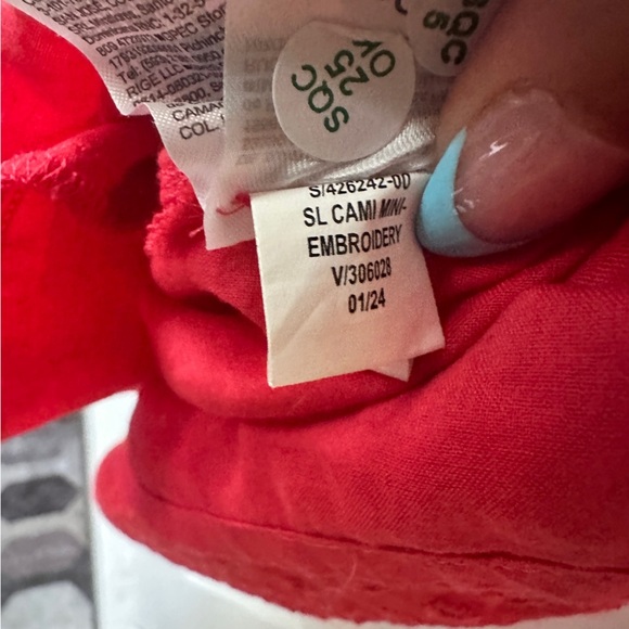 Old Navy Babydoll Mini Dress Embroidered Red Lace Eyelet Smocked Pockets Stretch - Picture 11 of 16